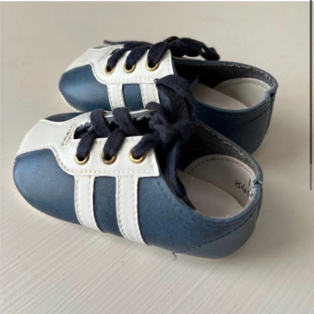 Baby Shoes Size 1 Blue and White Vintage